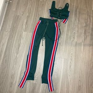 Green pants and crop top set